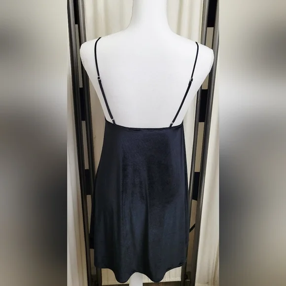 Victoria's Secret Black Velour Chemise Slip Dress | Size Medium - Picture 2 of 4